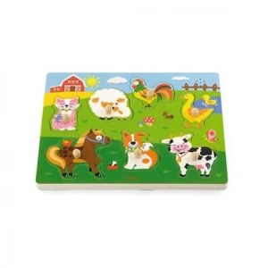 Puzzle cu sunete Animale de la ferma, din lemn, 18 luni +, multicolor